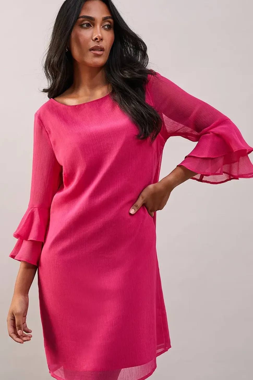 Petite Pink Flute Sleeve Shift Dress