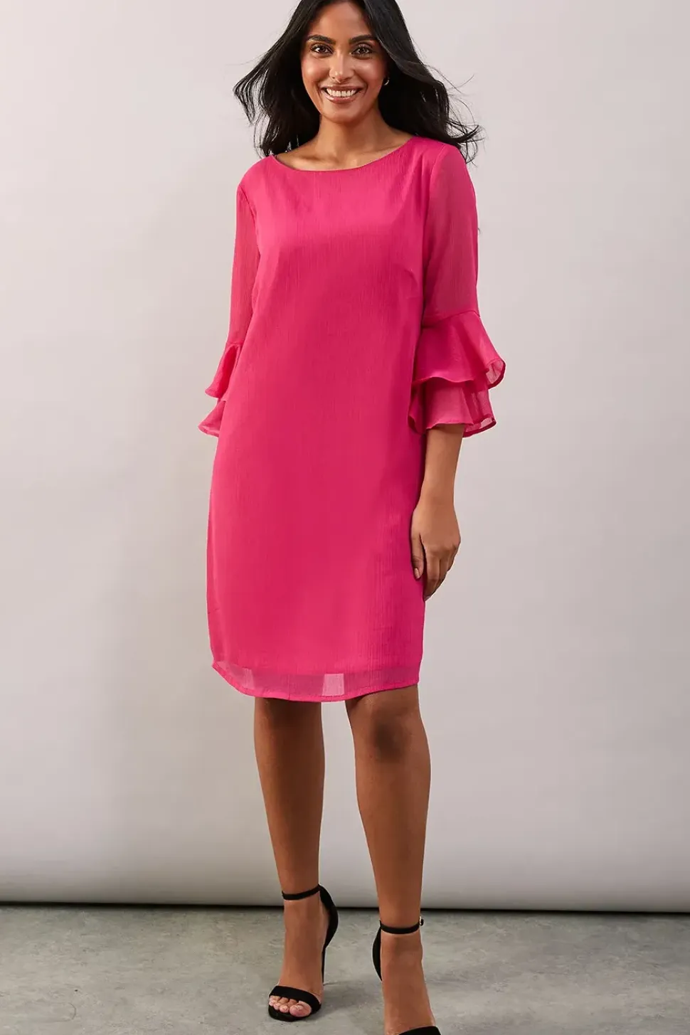 Petite Pink Flute Sleeve Shift Dress