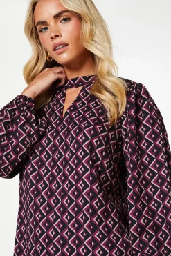 Petite Pink Geo Keyhole Blouse