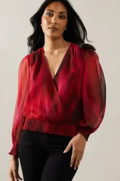 Petite Pink Ombre Wrap Blouse