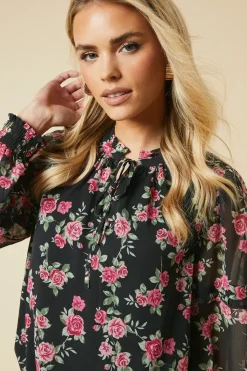 Petite Pink Rose Chiffon Ruffle Sleeve Shirred Hem Blouse