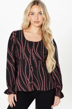 Petite Pink Spot Scoop Neck Button Tea Blouse