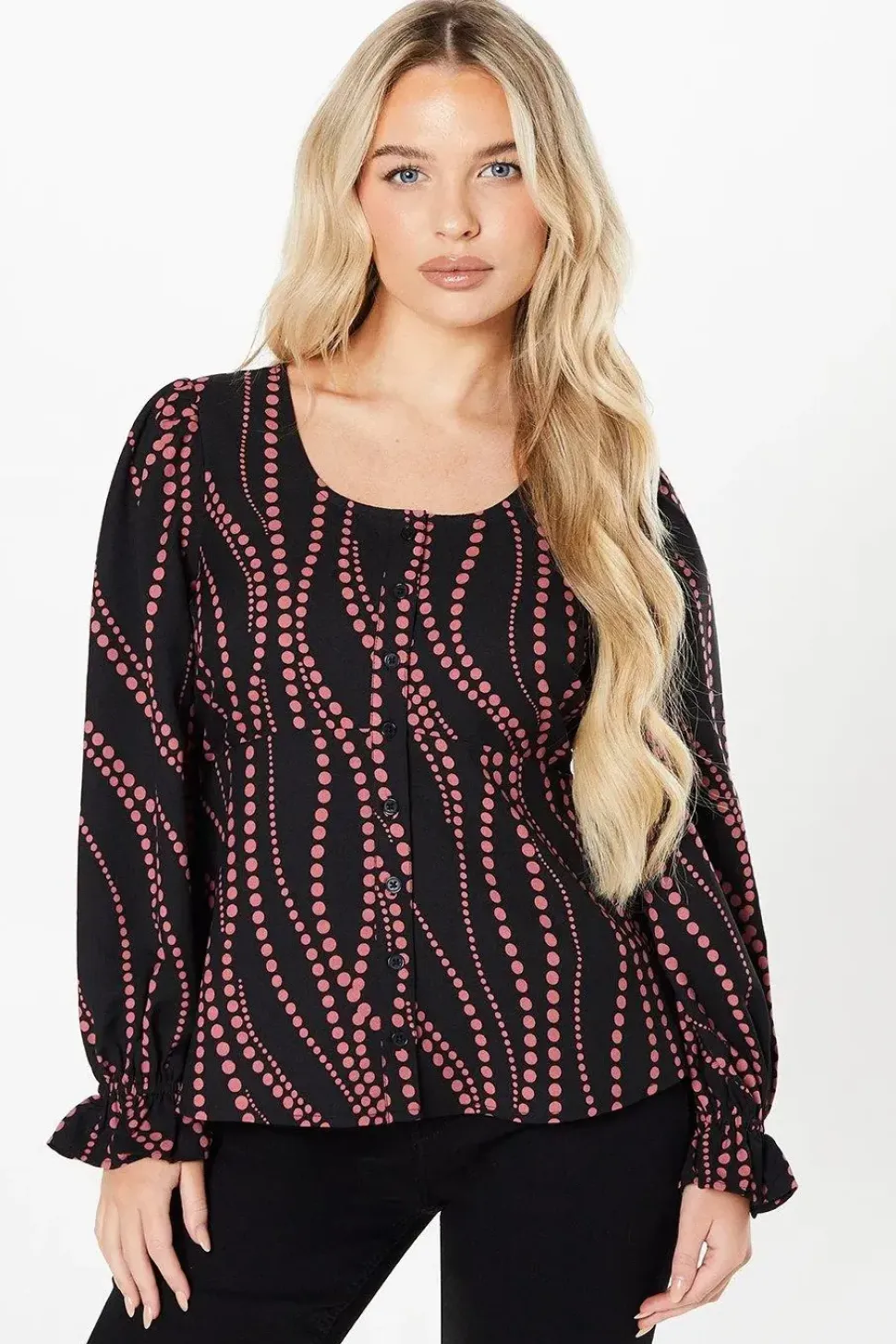 Petite Pink Spot Scoop Neck Button Tea Blouse