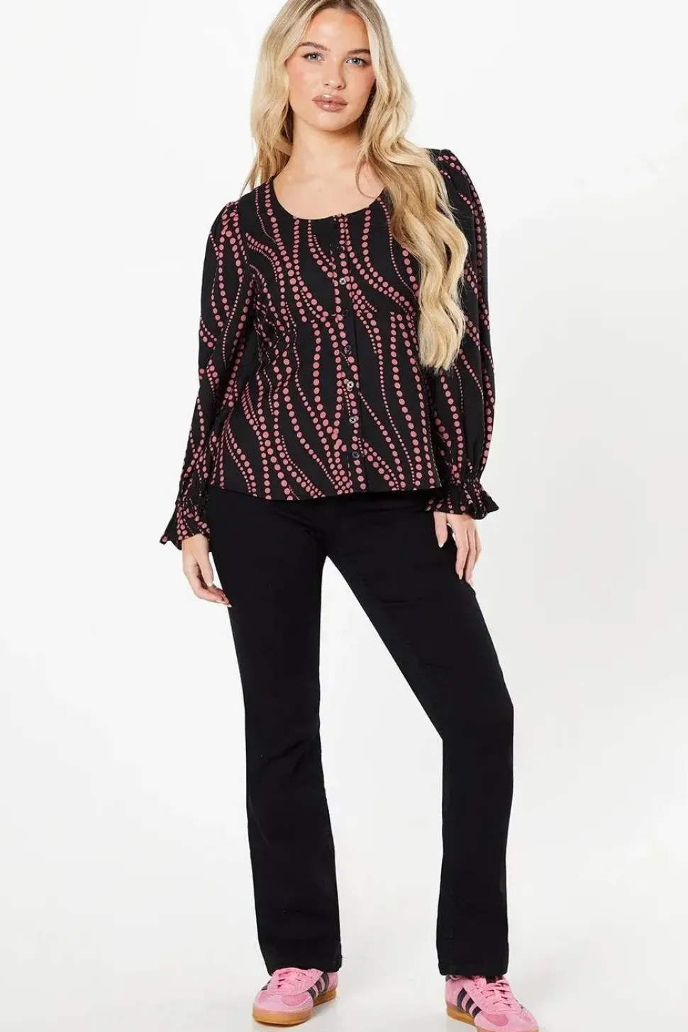Petite Pink Spot Scoop Neck Button Tea Blouse