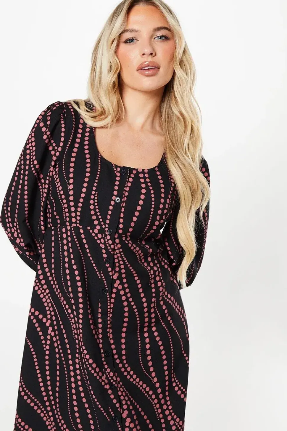 Petite Pink Spot Scoop Neck Shirt Dress