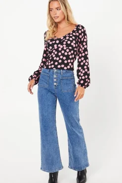 Petite Pink Spot Twist Front Long Sleeve Top