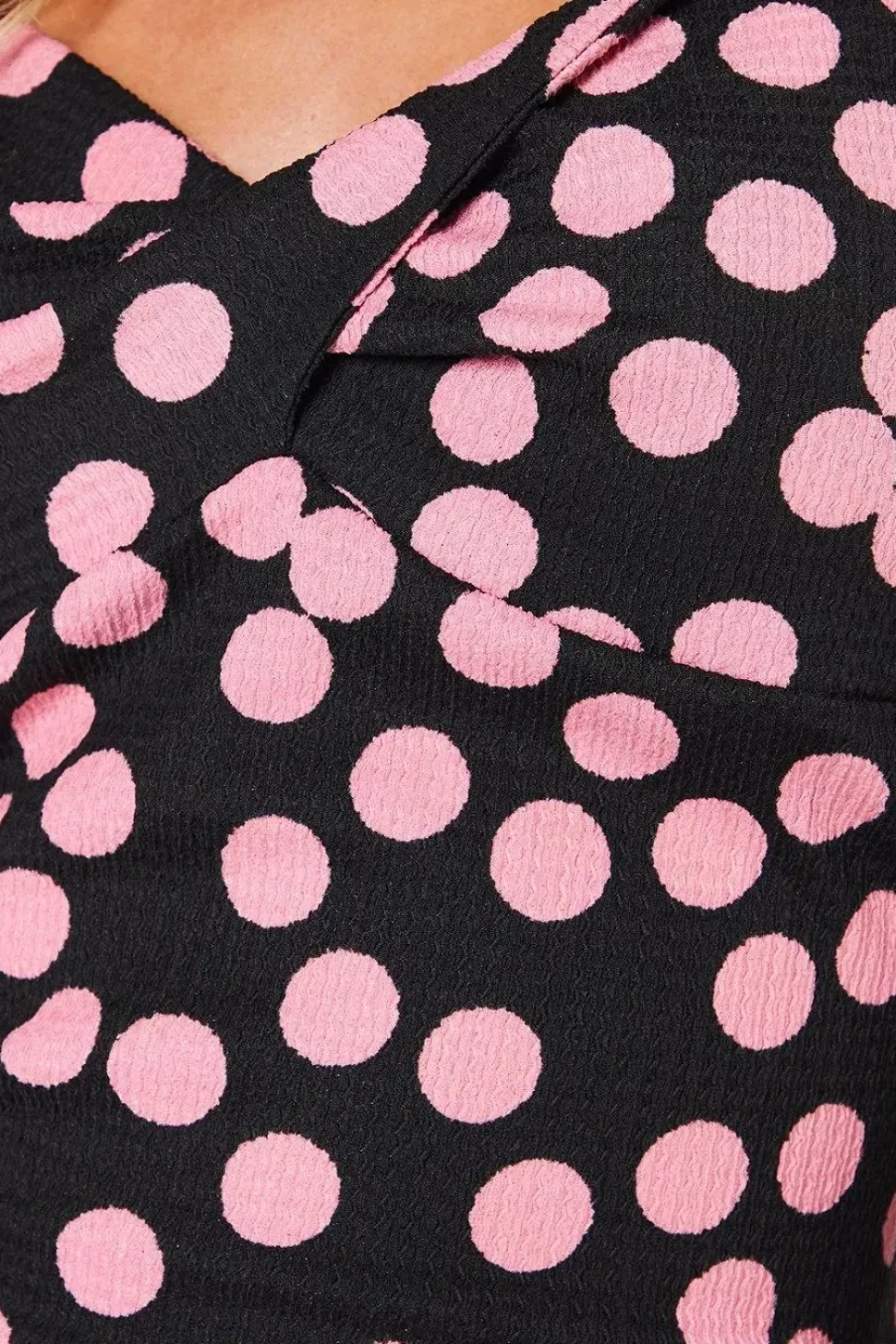 Petite Pink Spot Twist Front Long Sleeve Top