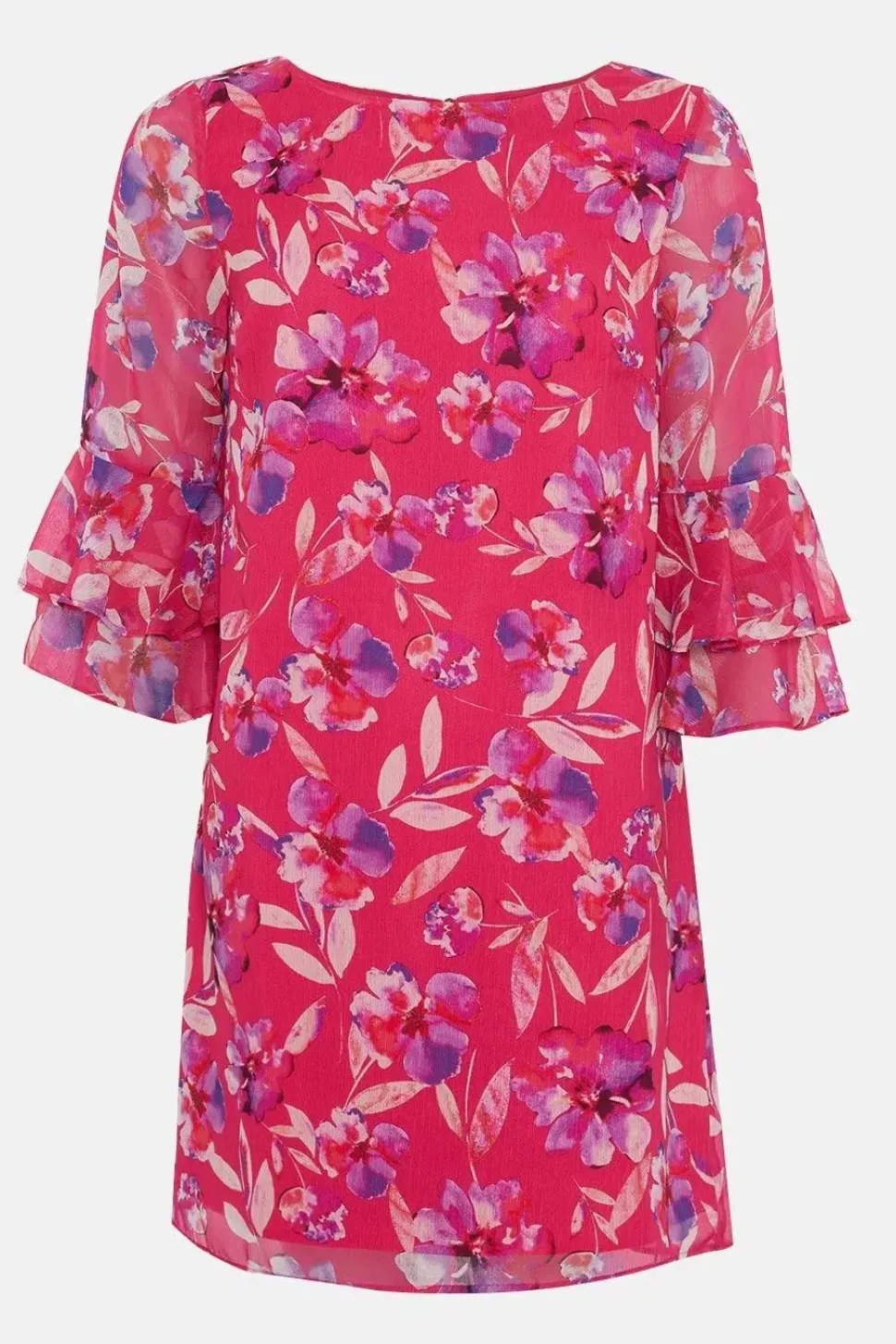 Petite Pink Watercolour Floral Ruffle Sleeve Shift Dress