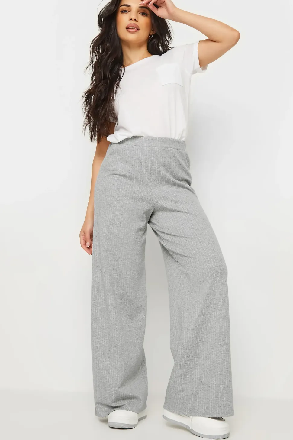 Petite Pinstripe Jersey Wide Leg Trousers