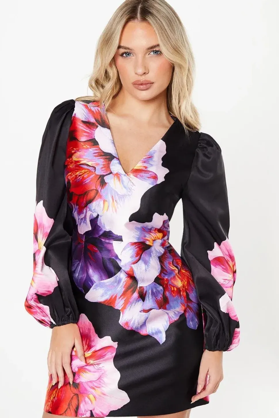 Petite Placement Print Satin Twill Mini Dress
