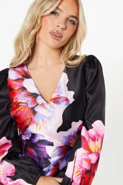 Petite Placement Print Satin Twill Mini Dress