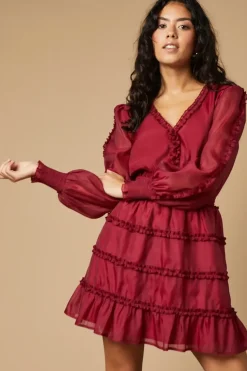 Petite Plain Organza Ruffle Detail Mini Dress