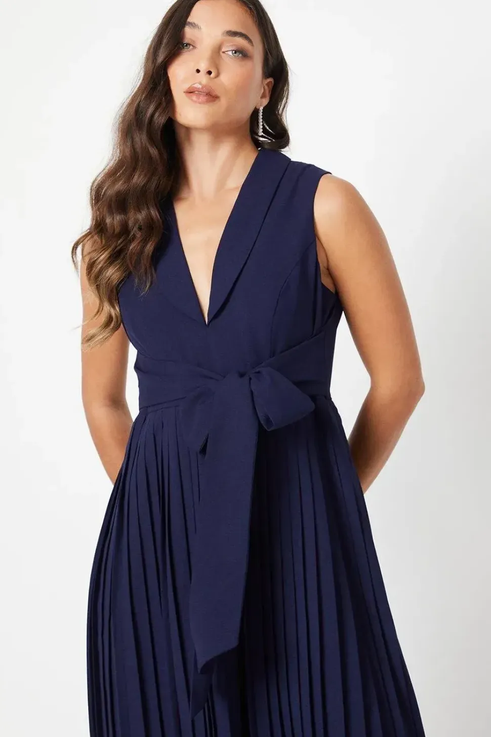 Petite Pleated Wide Leg Sleeveless Jumpsuit