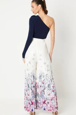 Petite Pleated Wide Leg Trouser In Floral Print