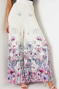 Petite Pleated Wide Leg Trouser In Floral Print