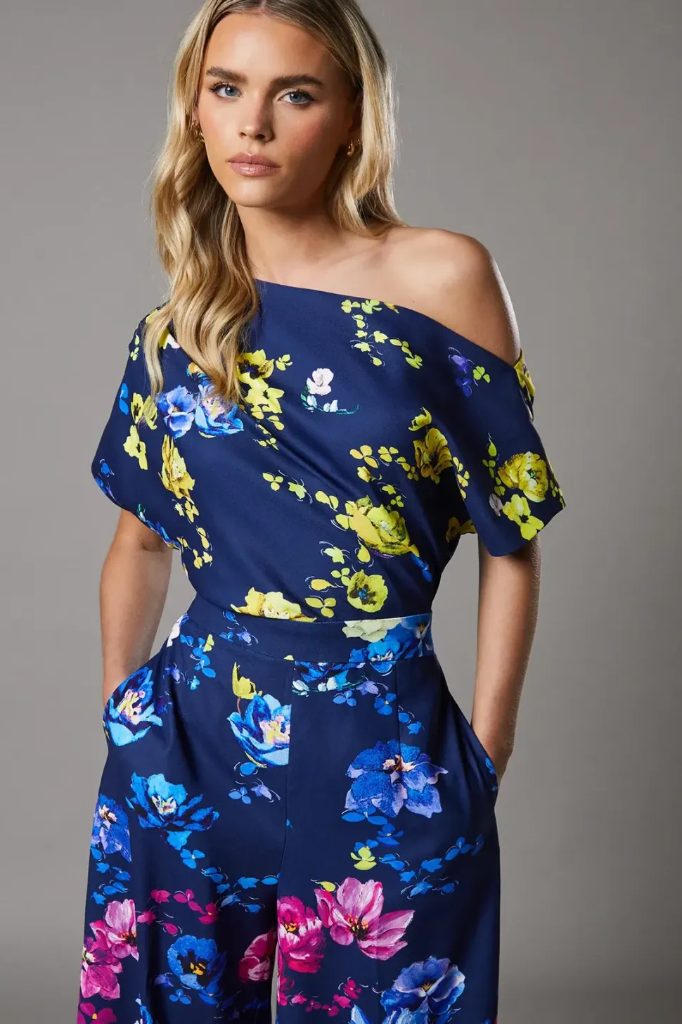 Petite Pleat Off The Shoulder Jumpsuit