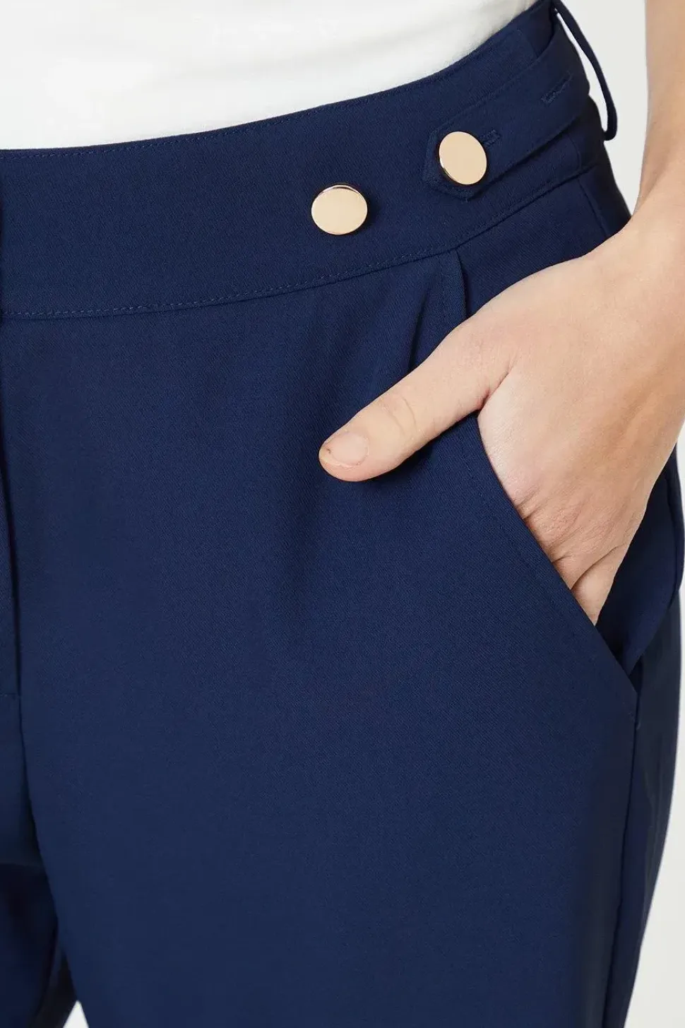 Petite Premium Button Detail Wide Leg Trouser