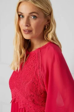 Petite Premium Lace Insert Pleated Midaxi Dress