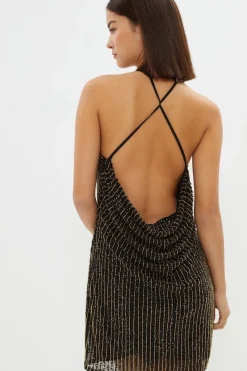 Petite Premium Linear Sequin Cross Neck Dress