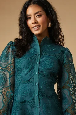 Petite Premium Organza Lace Trim Mini Shirt Dress