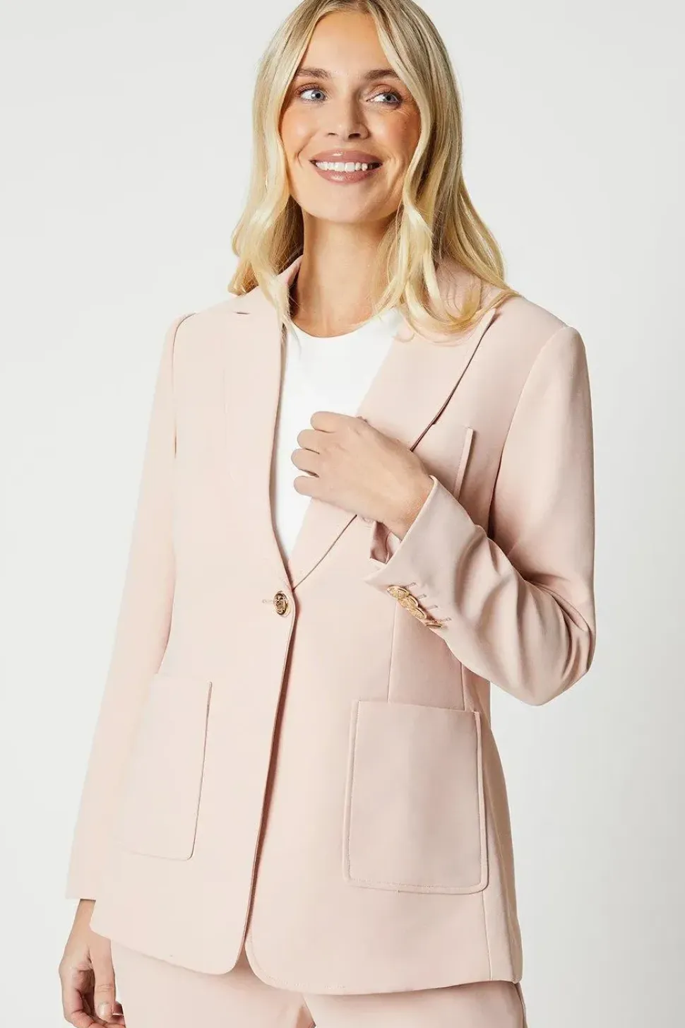 Petite Premium Single Breasted Military Button Blazer