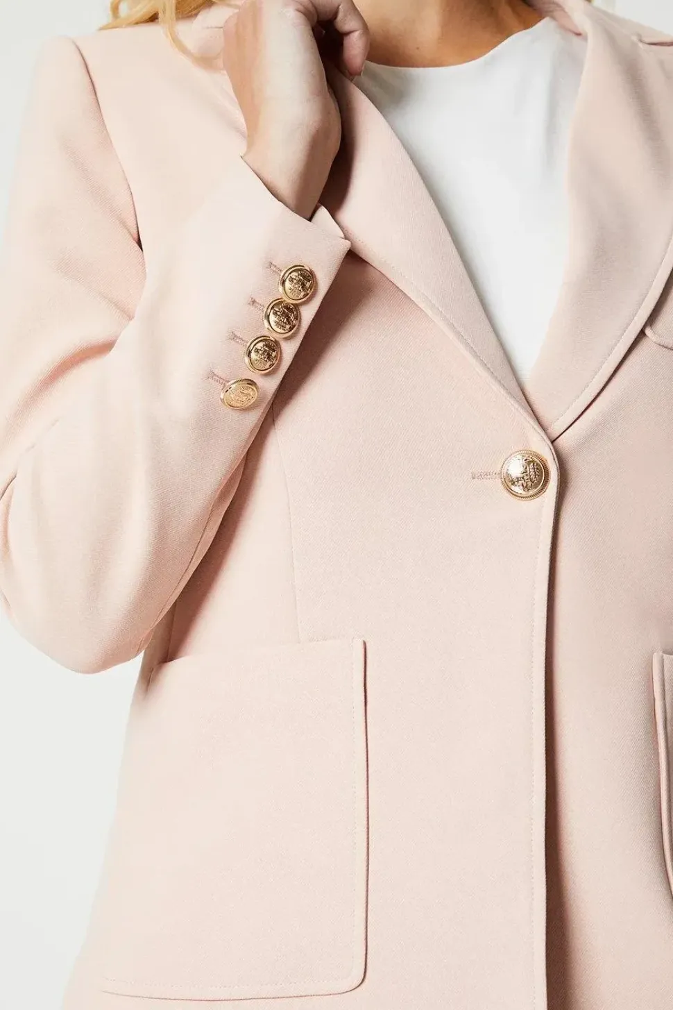 Petite Premium Single Breasted Military Button Blazer