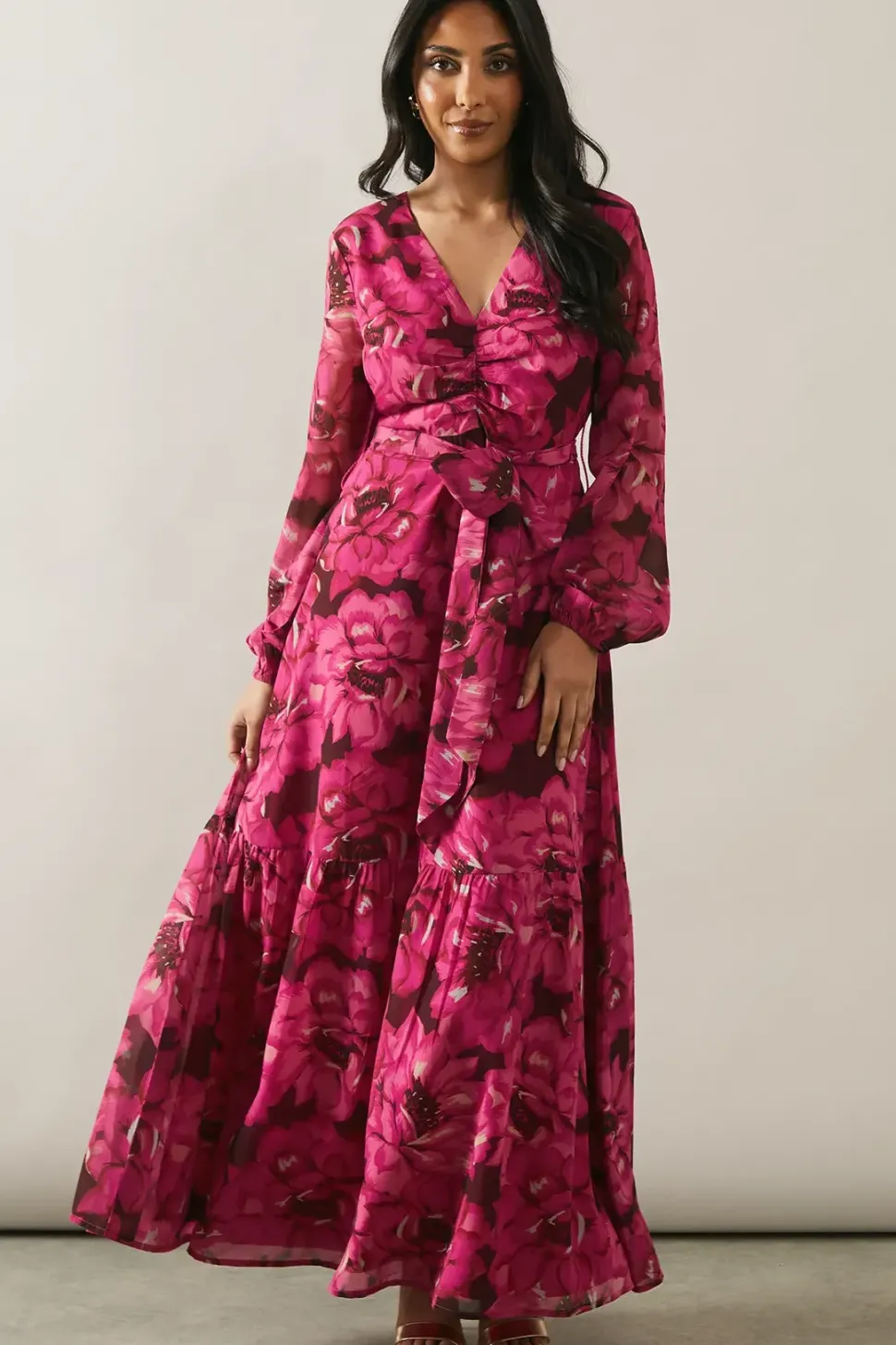 Petite Printed Belted Tier Maxi Dress