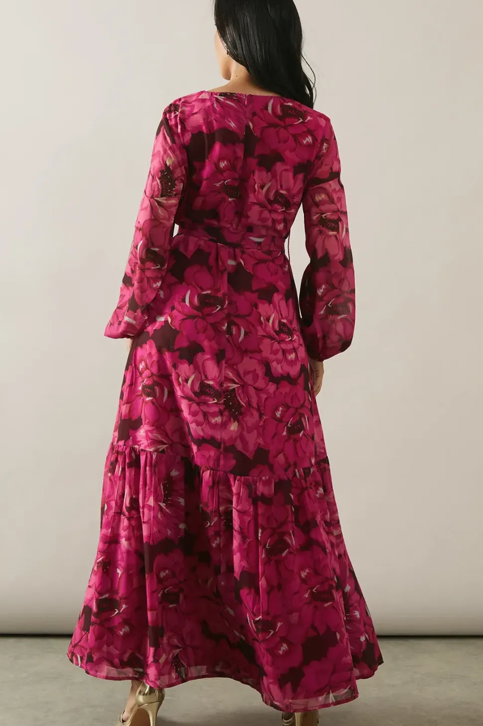 Petite Printed Belted Tier Maxi Dress