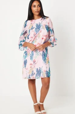 Petite Printed Chiffon Flute Sleeve Shift Dress