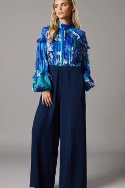 Petite Printed Chiffon Mix Fabric Jumpsuit