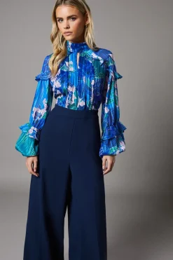 Petite Printed Chiffon Mix Fabric Jumpsuit