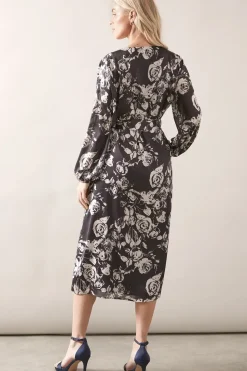 Petite Printed Chiffon Tie Waist Midi Dress