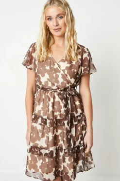 Petite Printed Chiffon Wrap Tier Mini Dress