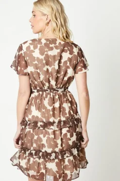 Petite Printed Chiffon Wrap Tier Mini Dress