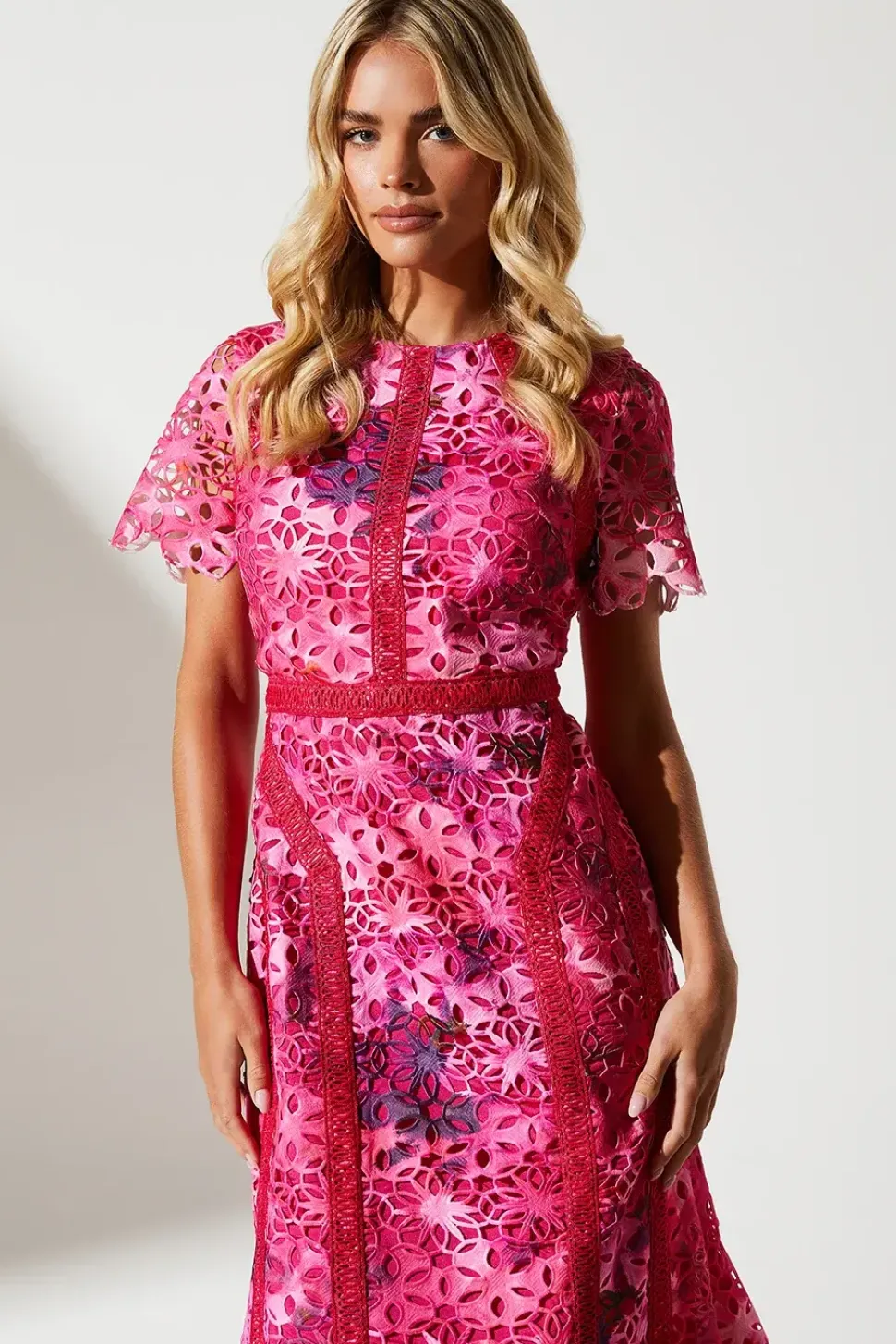 Petite Printed Lace Midi Pencil Dress