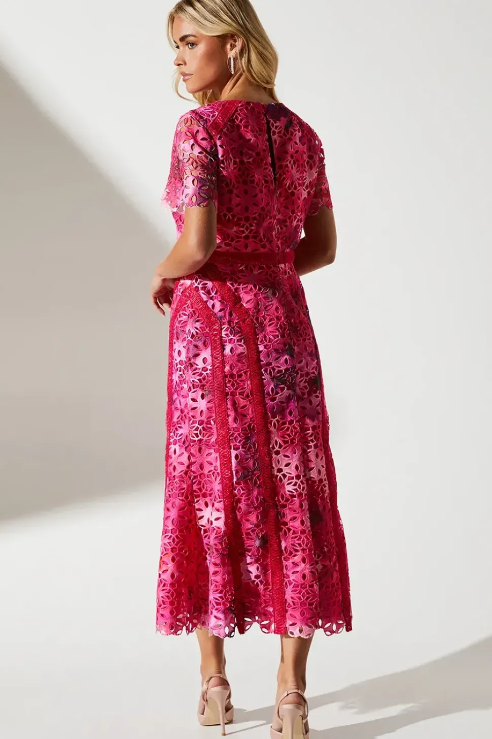 Petite Printed Lace Midi Pencil Dress