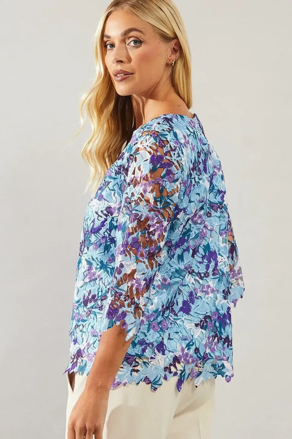 Petite Printed Lace Top