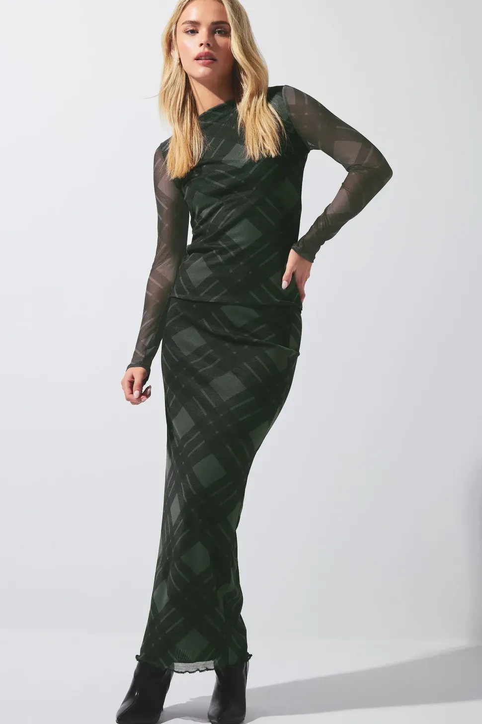 Petite Printed Mesh Maxi Skirt