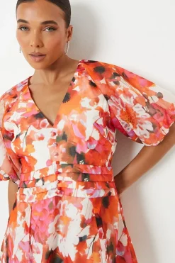 Petite Printed Puff Sleeve Organza Mini Dress