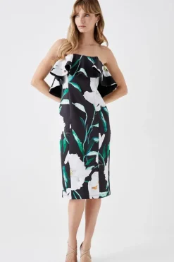 Petite Printed Ruffle Bandeau Dress