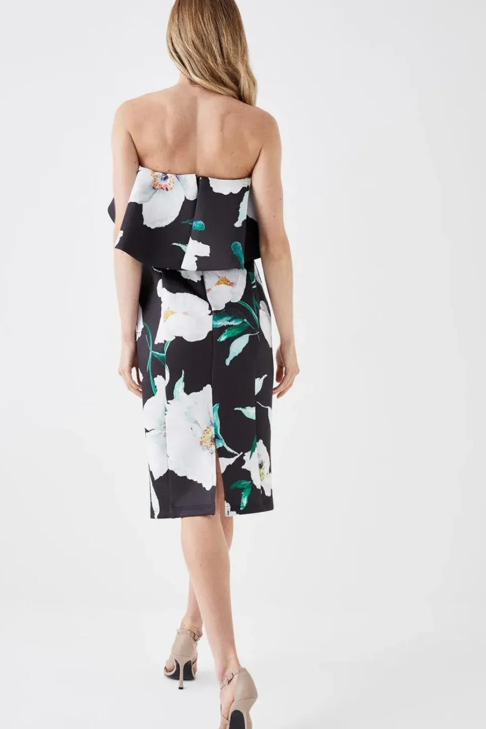 Petite Printed Ruffle Bandeau Dress