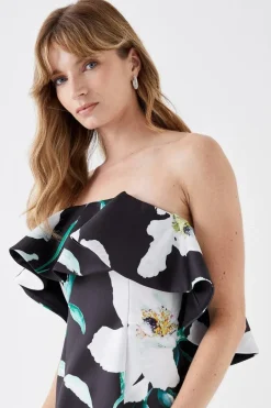 Petite Printed Ruffle Bandeau Dress