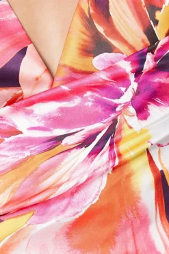 Petite Printed Satin Wrap Dress With Flare Sleeve