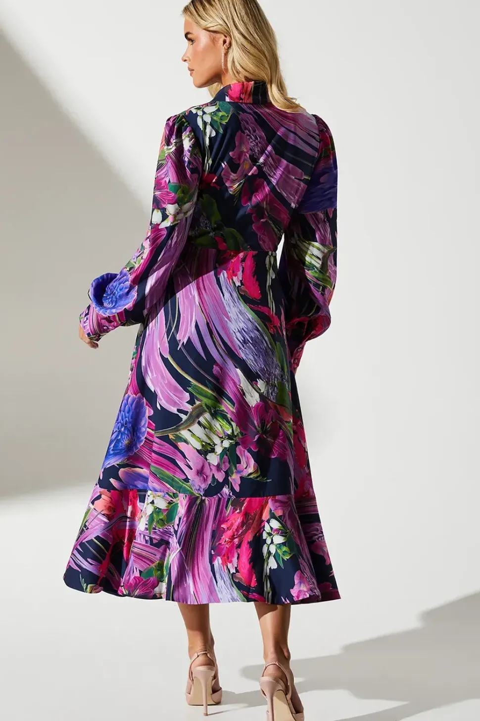 Petite Printed Satin Wrap Wedding Guest Dress