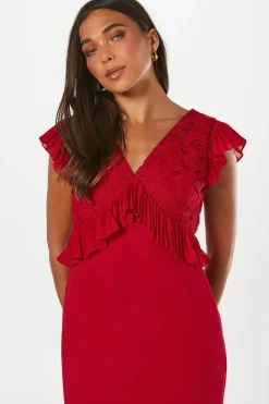 Petite Printed V Neck Ruffle Georgette Midi Dress