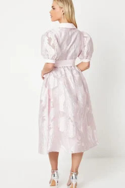 Petite Puff Sleeve Jacquard Shirt Dress