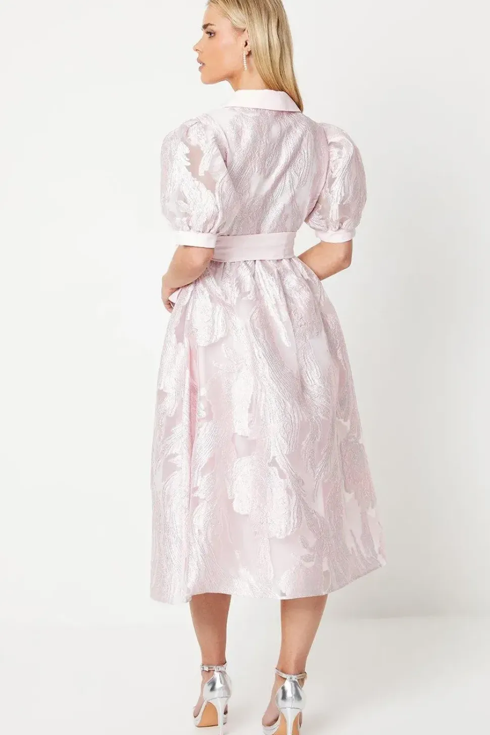 Petite Puff Sleeve Jacquard Shirt Dress