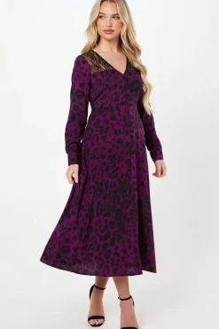Petite Purple Animal Lace Yoke Shirt Dress