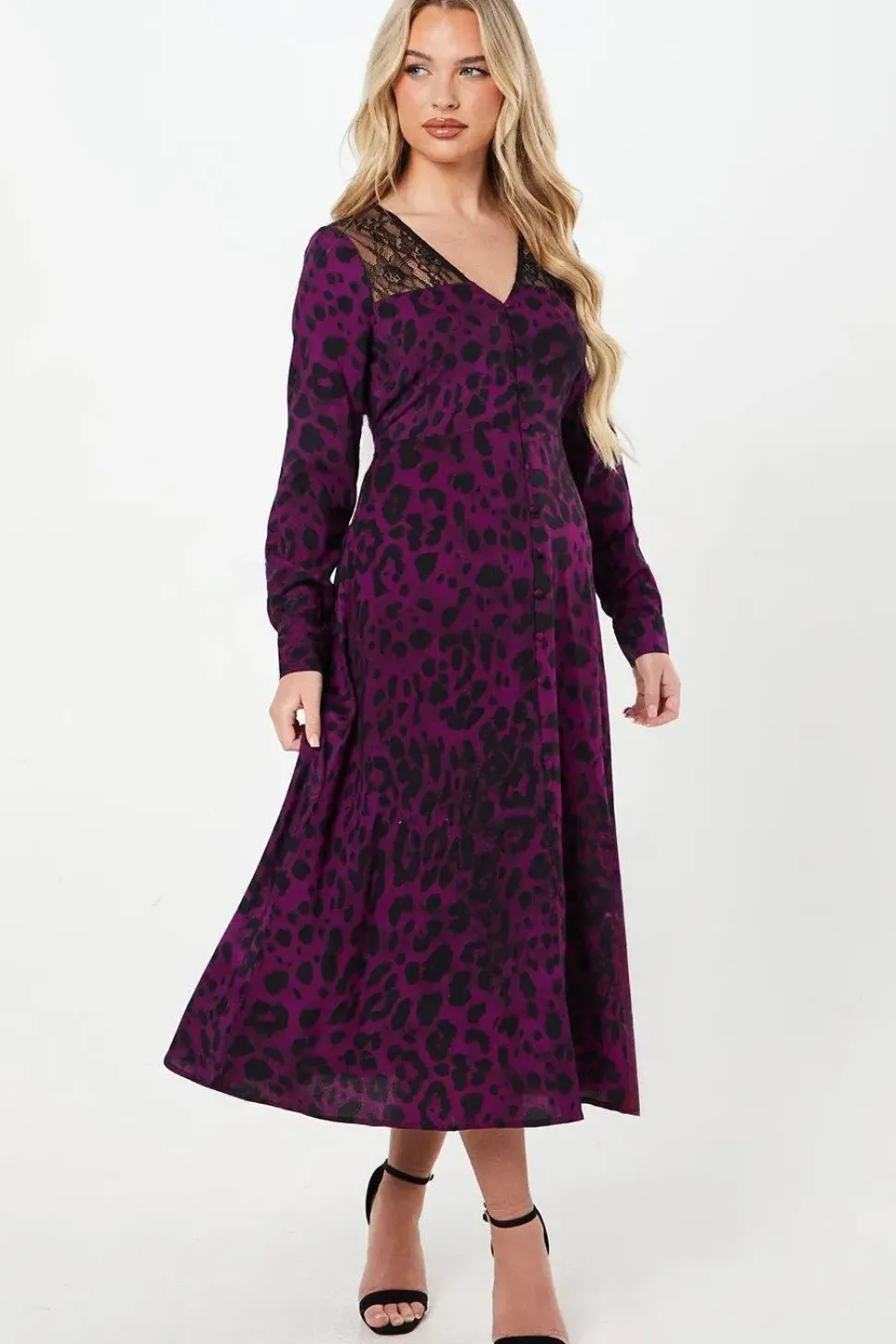 Petite Purple Animal Lace Yoke Shirt Dress