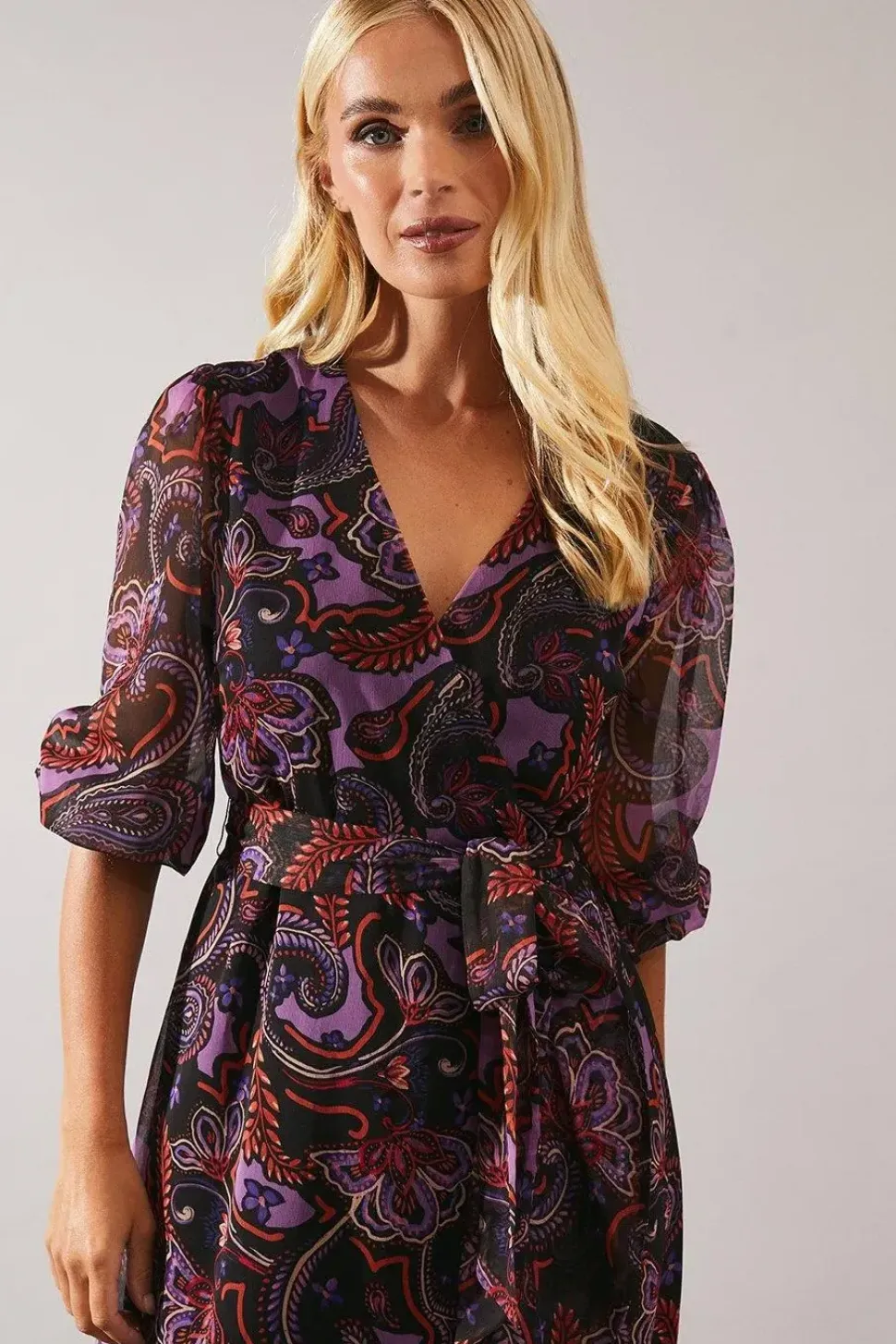 Petite Purple Paisley Wrap Dress